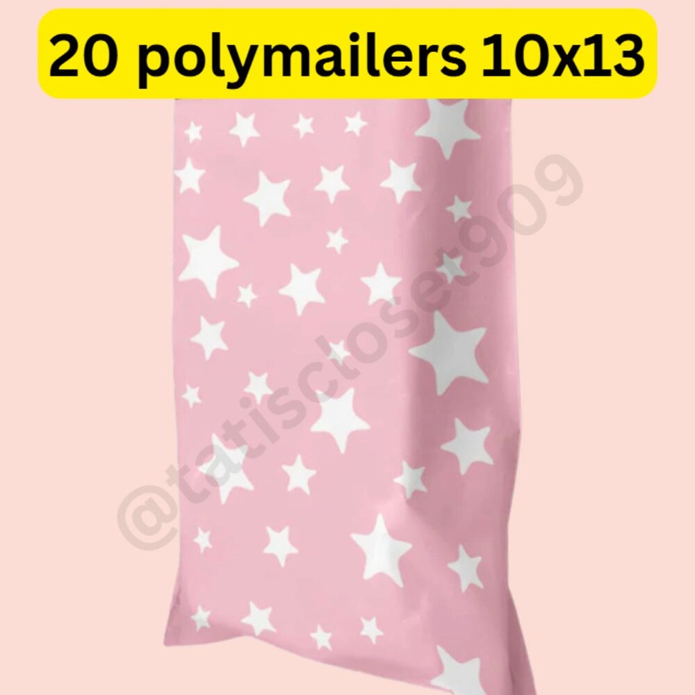 20 pink white star poly mailers size 10x13